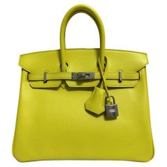 Hermes Birkin 25 Lime Yellow Epsom Leather Palladium Hardware