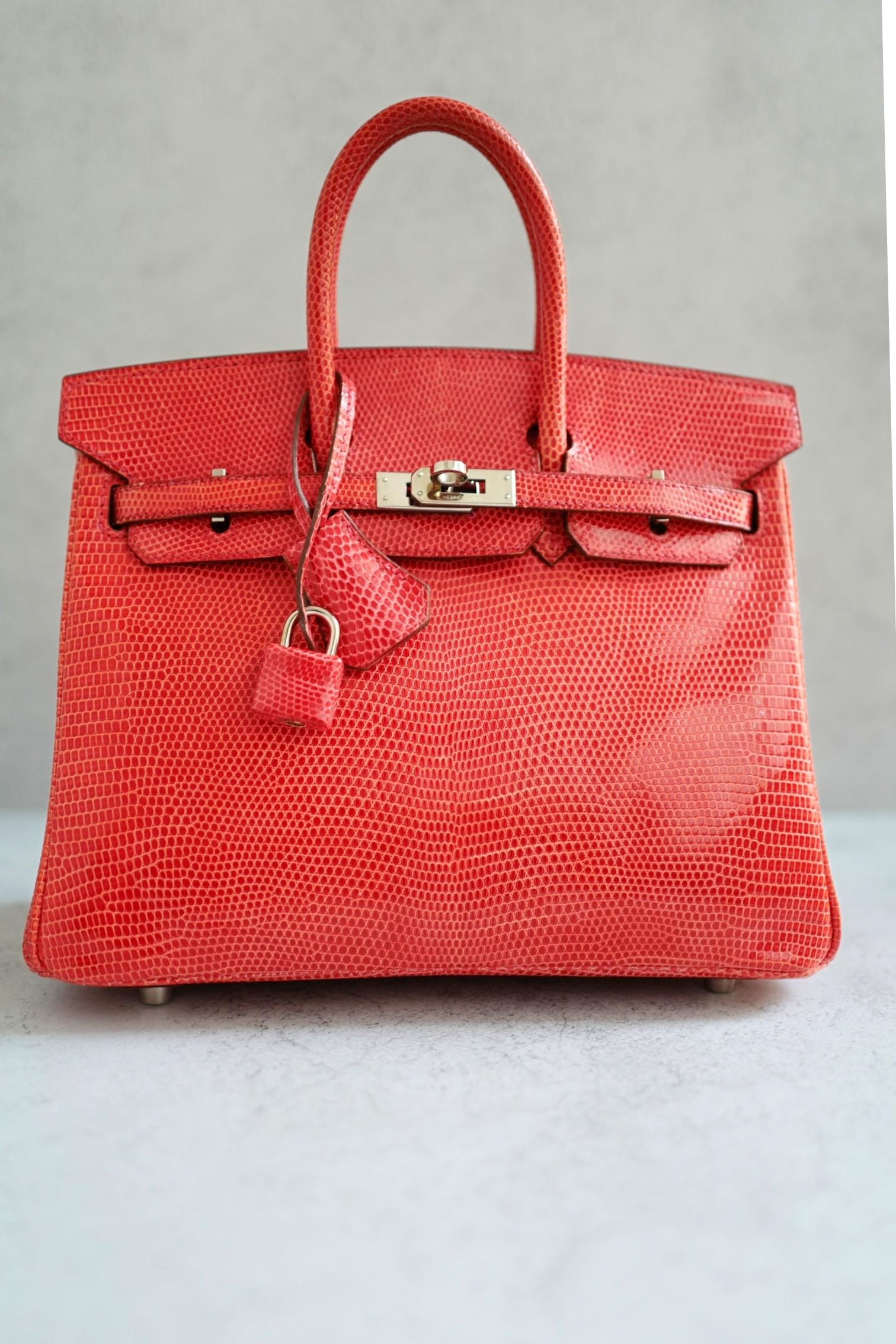 Hermes Birkin 25 Lizard In Bougainvillea Red With Palladium HW en venta 14