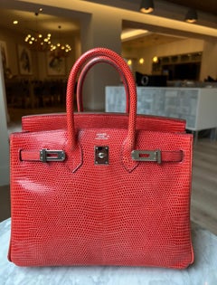 Hermes Birkin 25 Lizard In Bougainvillea Red With Palladium HW