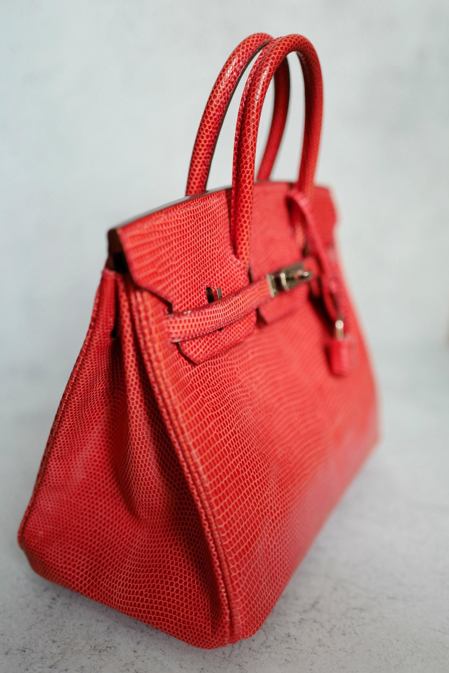 Hermes Birkin 25 Lizard In Bougainvillea Red With Palladium HW en venta 15