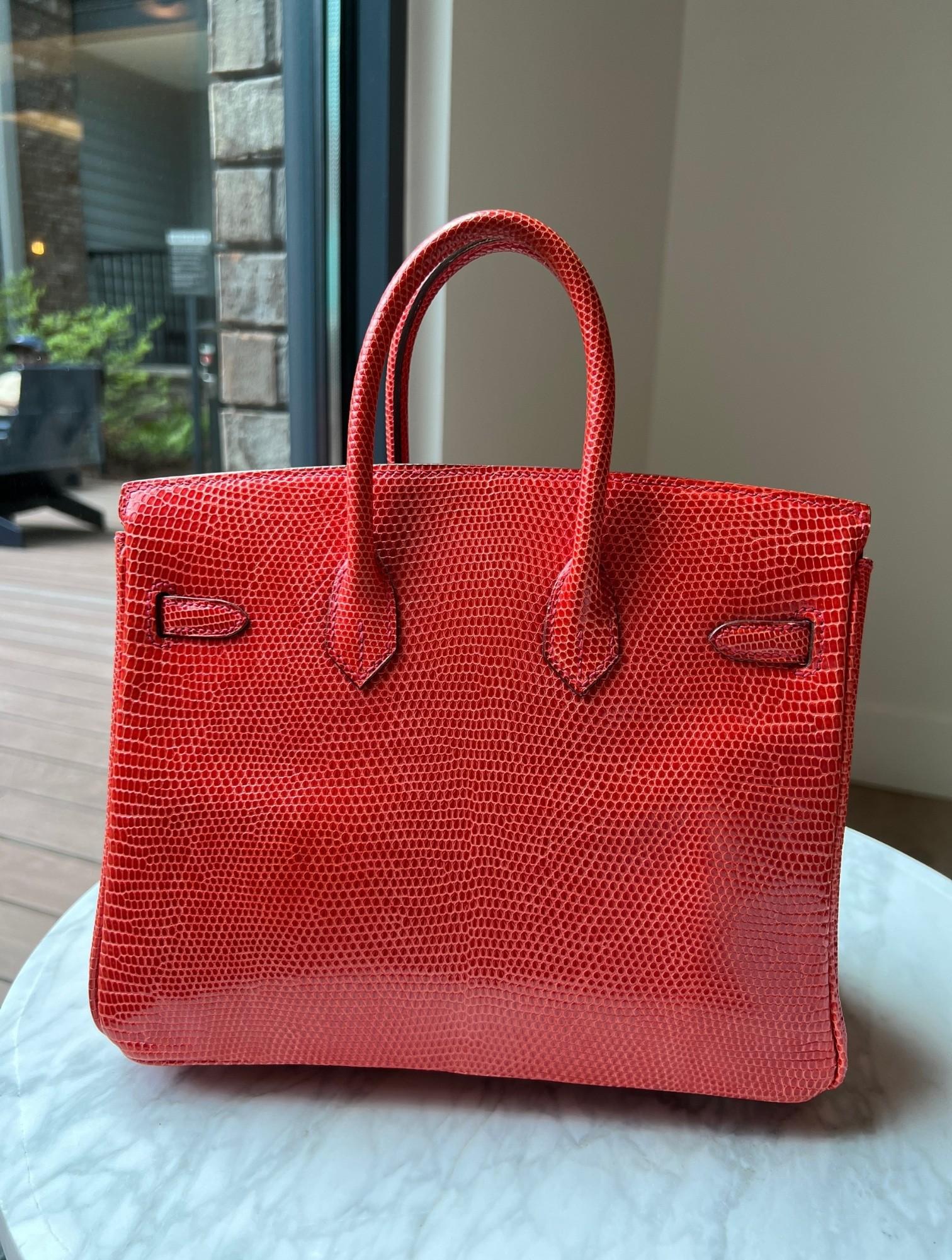 Hermes Birkin 25 Lizard In Bougainvillea Red With Palladium HW Rojo en venta