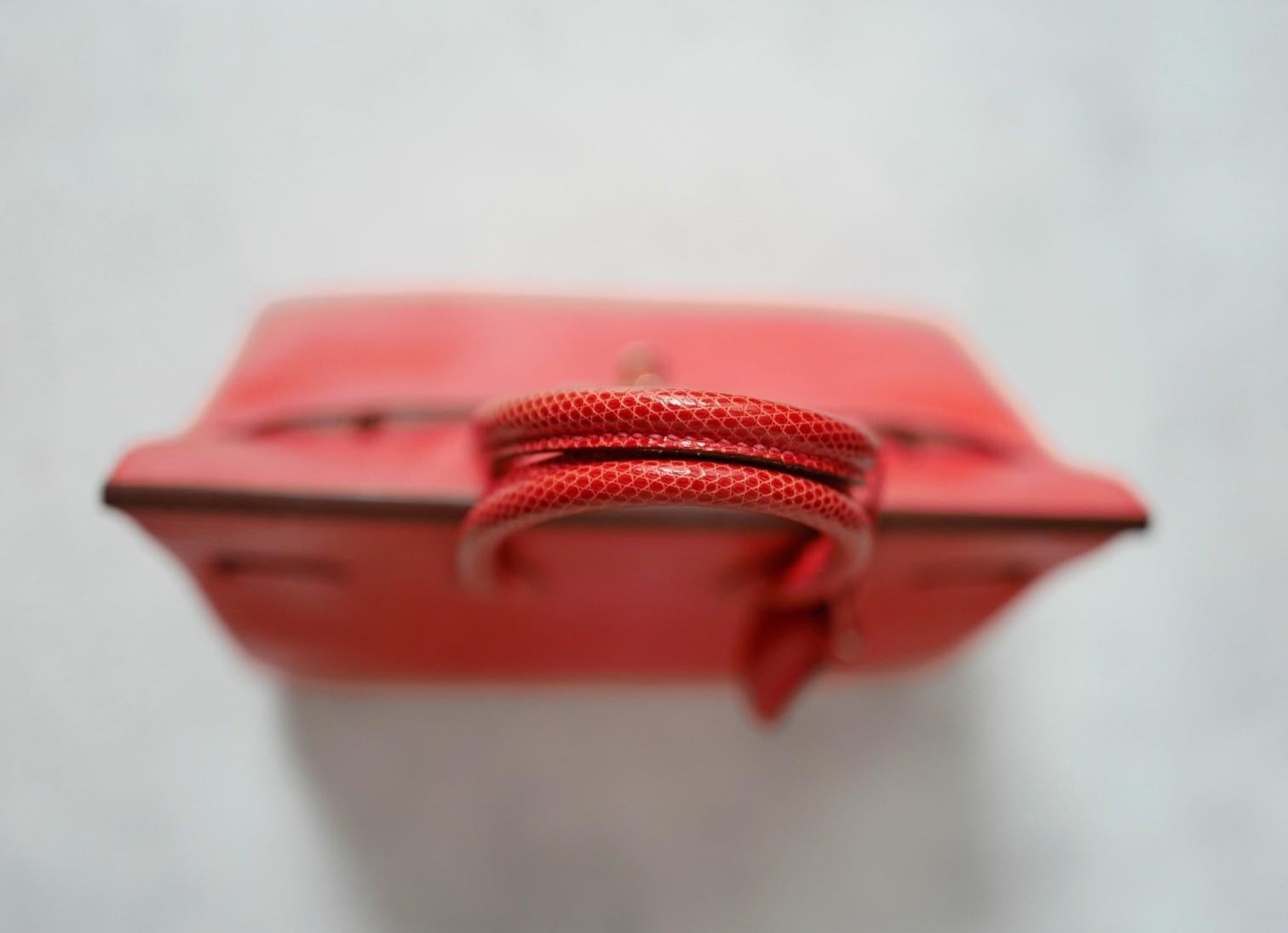 Hermes Birkin 25 Lizard In Bougainvillea Red With Palladium HW en Bueno estado para la venta en Forest Park, GA
