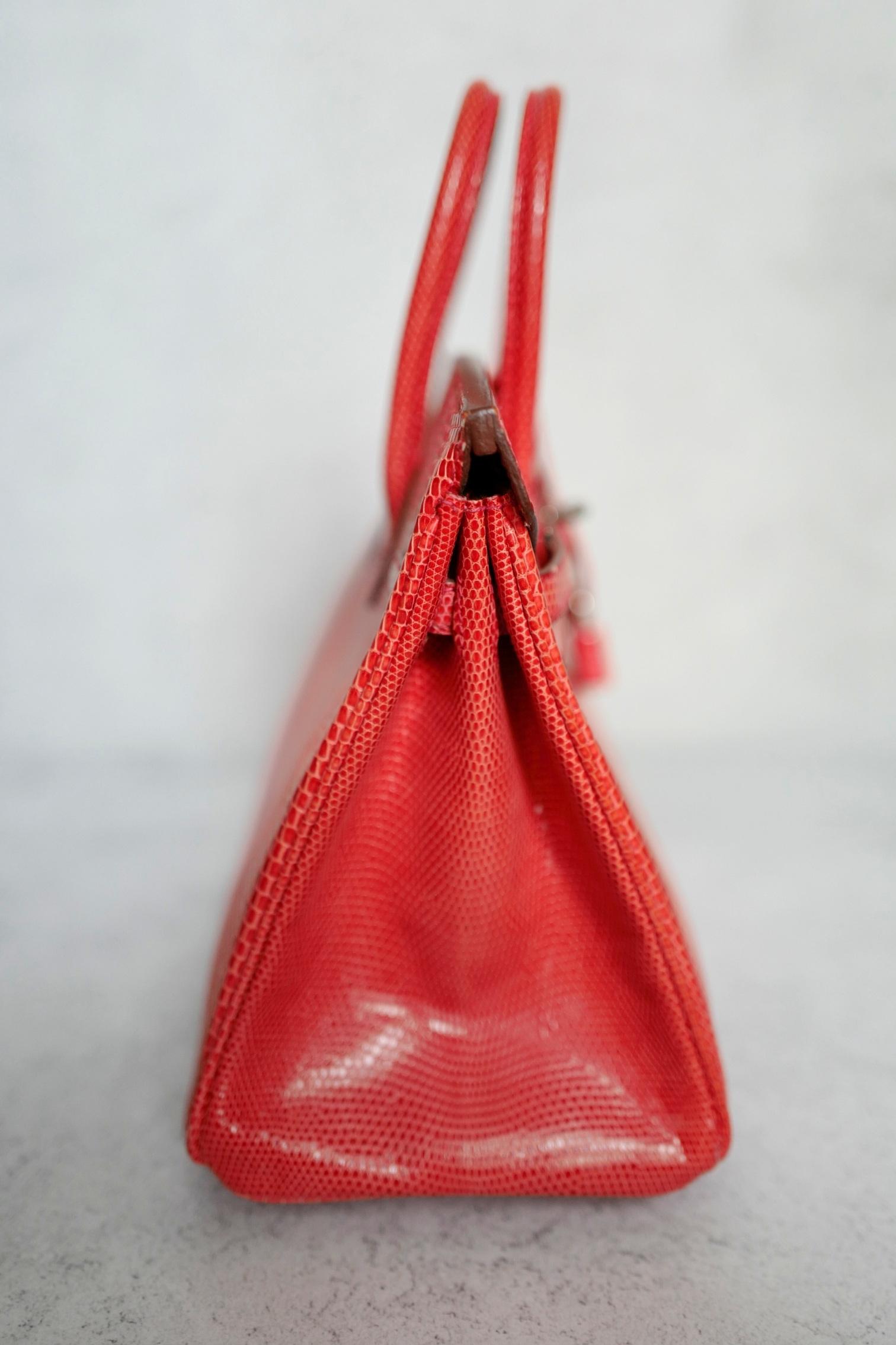 De las mujeres Hermes Birkin 25 Lizard In Bougainvillea Red With Palladium HW en venta