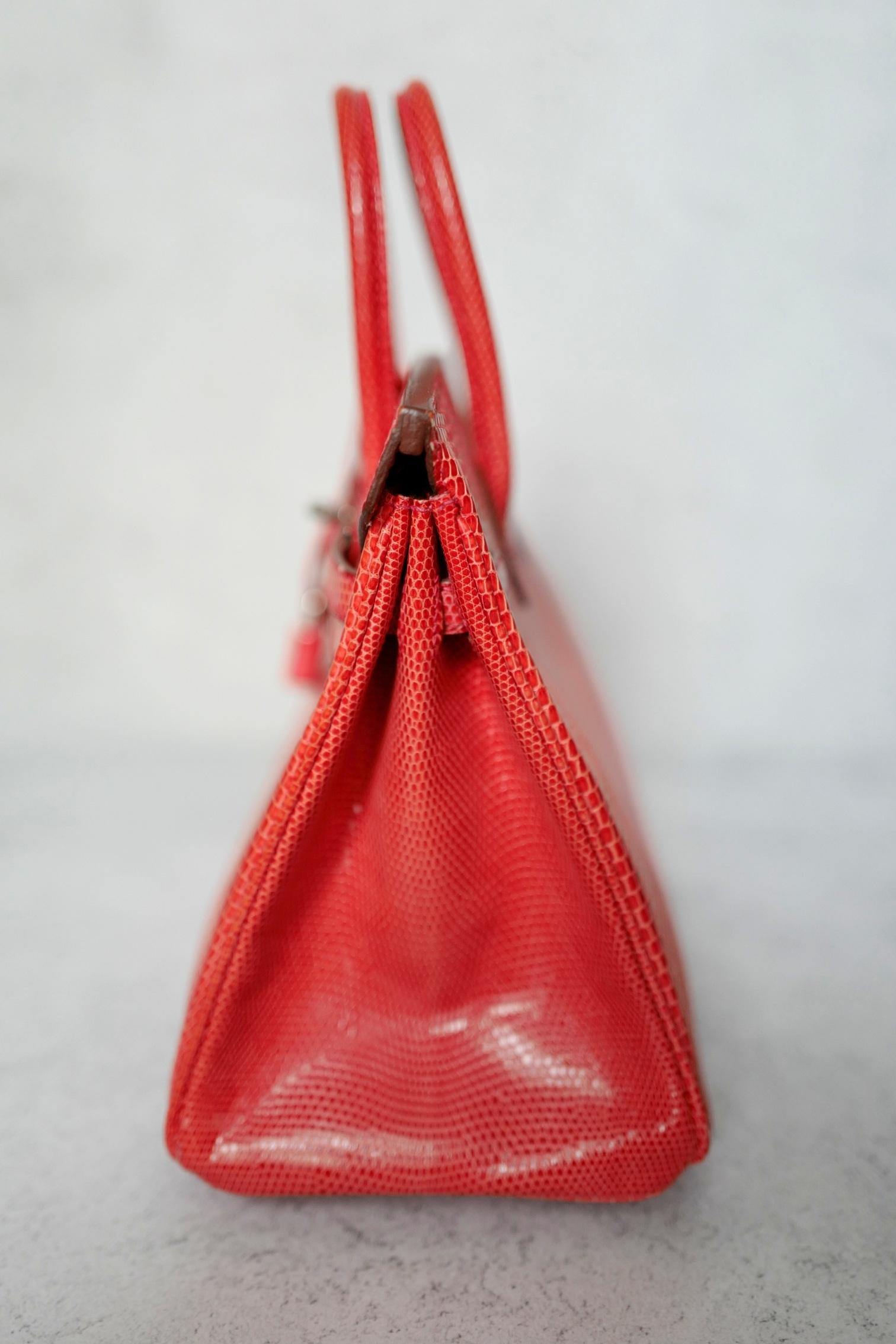 Hermes Birkin 25 Lizard In Bougainvillea Red With Palladium HW en venta 1