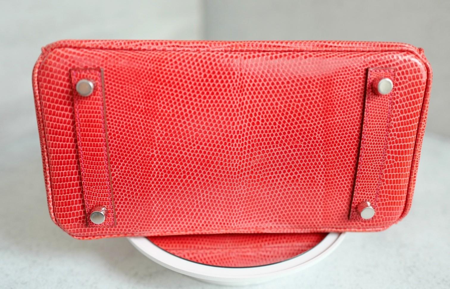 Hermes Birkin 25 Lizard In Bougainvillea Red With Palladium HW en venta 2