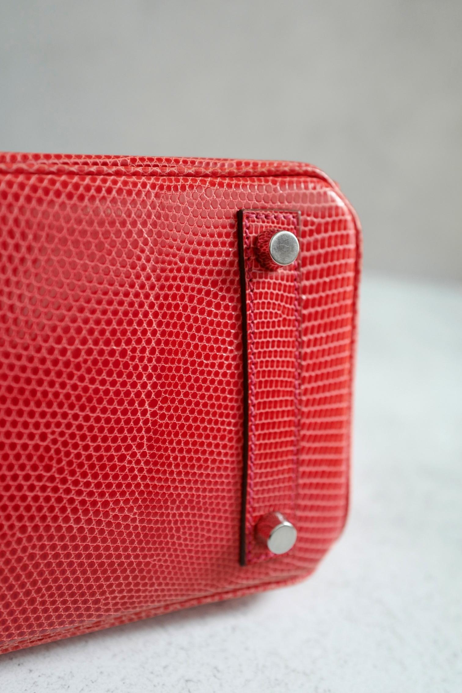 Hermes Birkin 25 Lizard In Bougainvillea Red With Palladium HW en venta 3