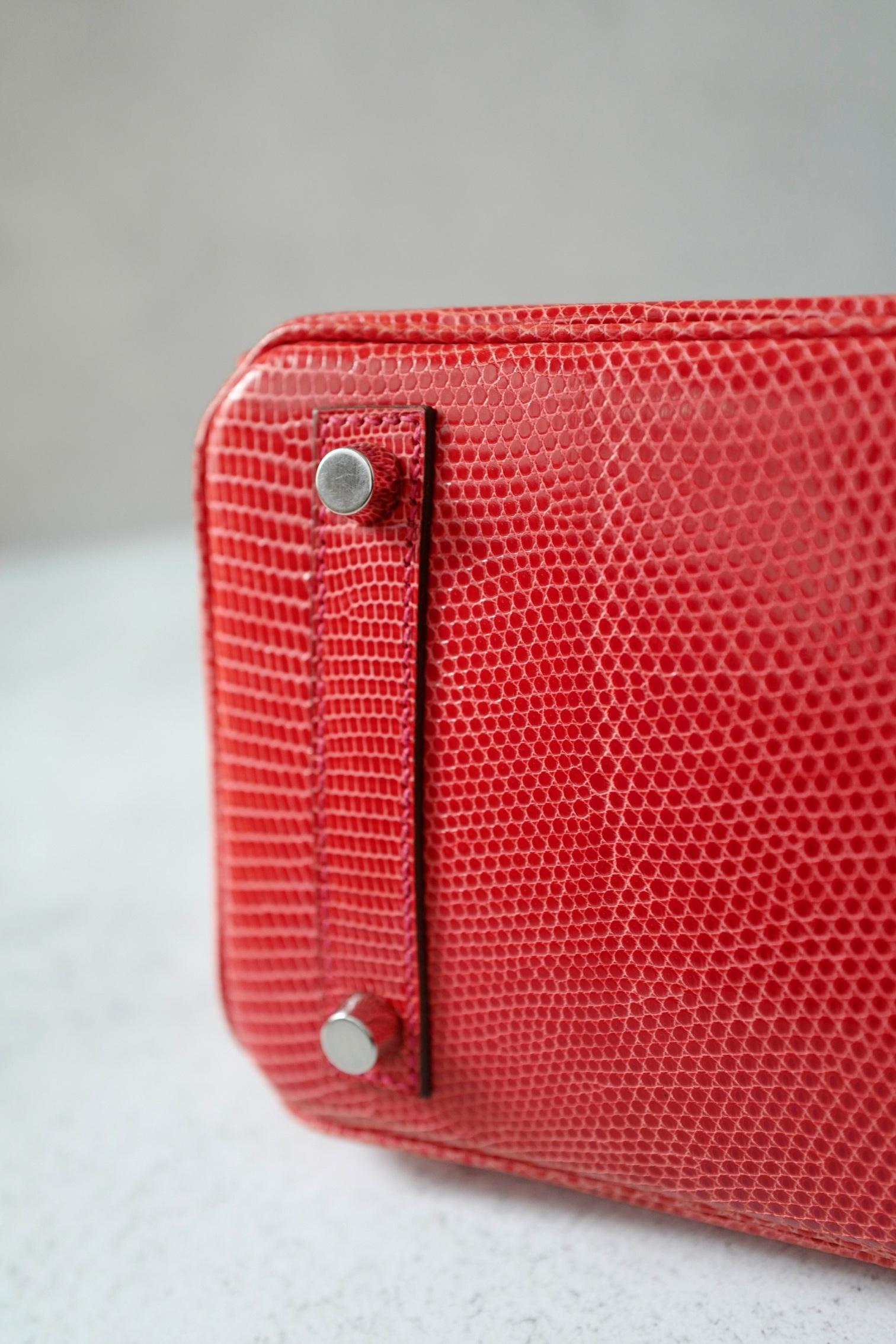 Hermes Birkin 25 Lizard In Bougainvillea Red With Palladium HW en venta 4
