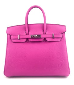 Hermes Birkin 25 Magnolia Pink Purple Togo Leather Palladium Hardware
