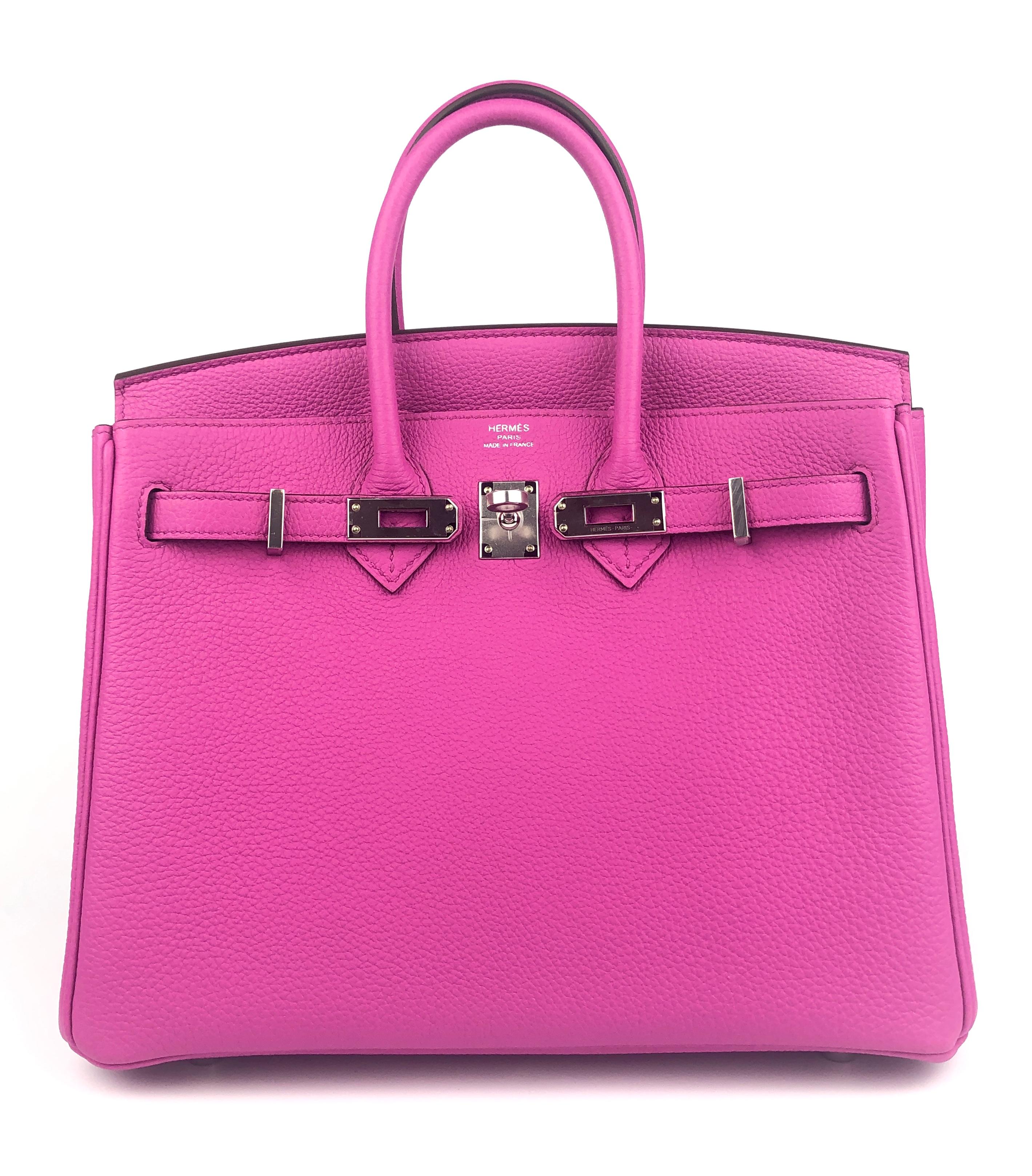 Hermes Birkin 25 Magnolia Pink Purple Togo Leather Palladium Hardware In Excellent Condition In Miami, FL