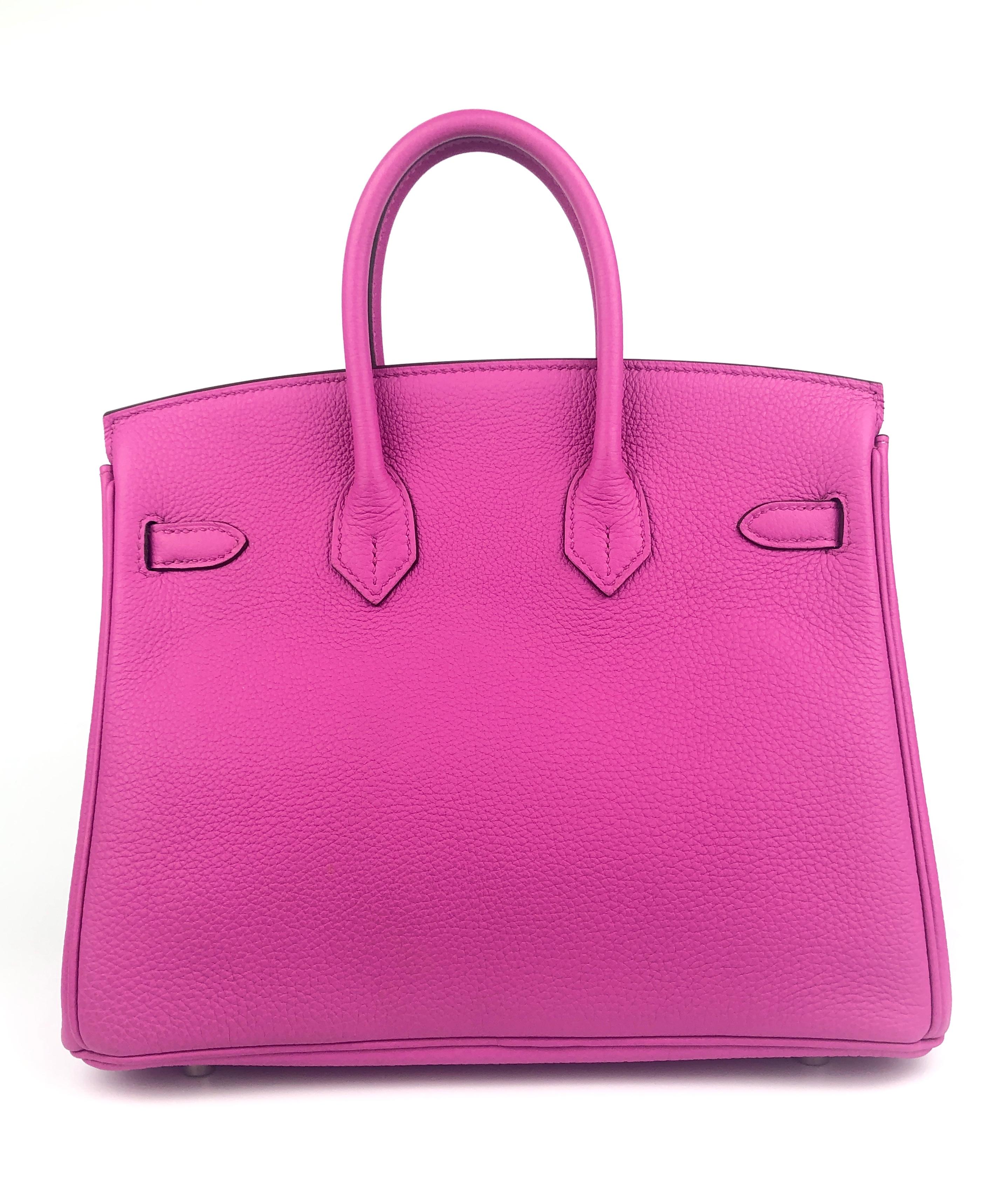 Hermes Birkin 25 Magnolia Pink Purple Togo Leather Palladium Hardware In Excellent Condition In Miami, FL