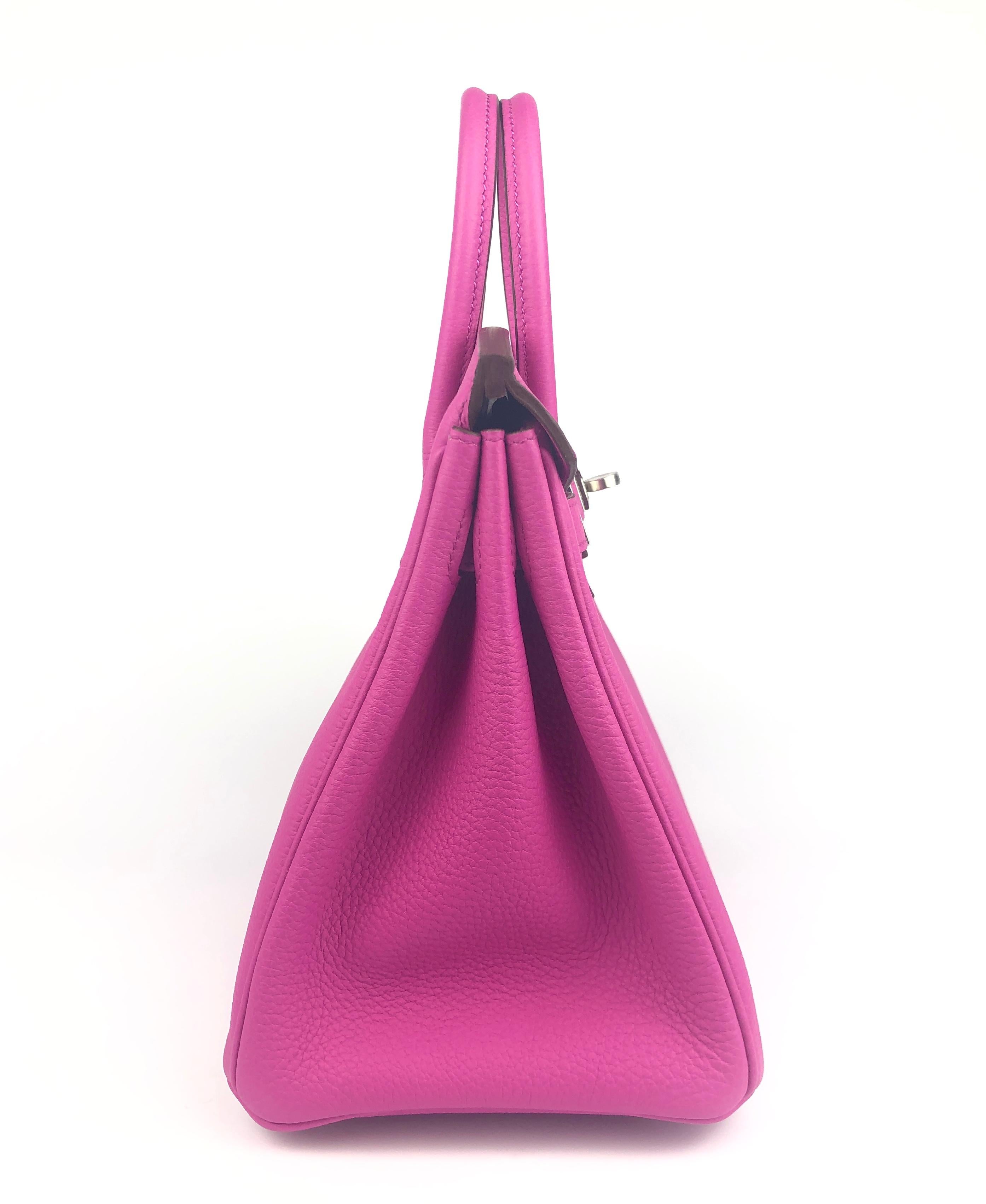 Hermes Birkin 25 Magnolia Pink Purple Togo Leather Palladium Hardware For Sale 2