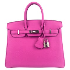 Hermes Birkin 25 Magnolia Pink Purple Togo Leather Palladium Hardware