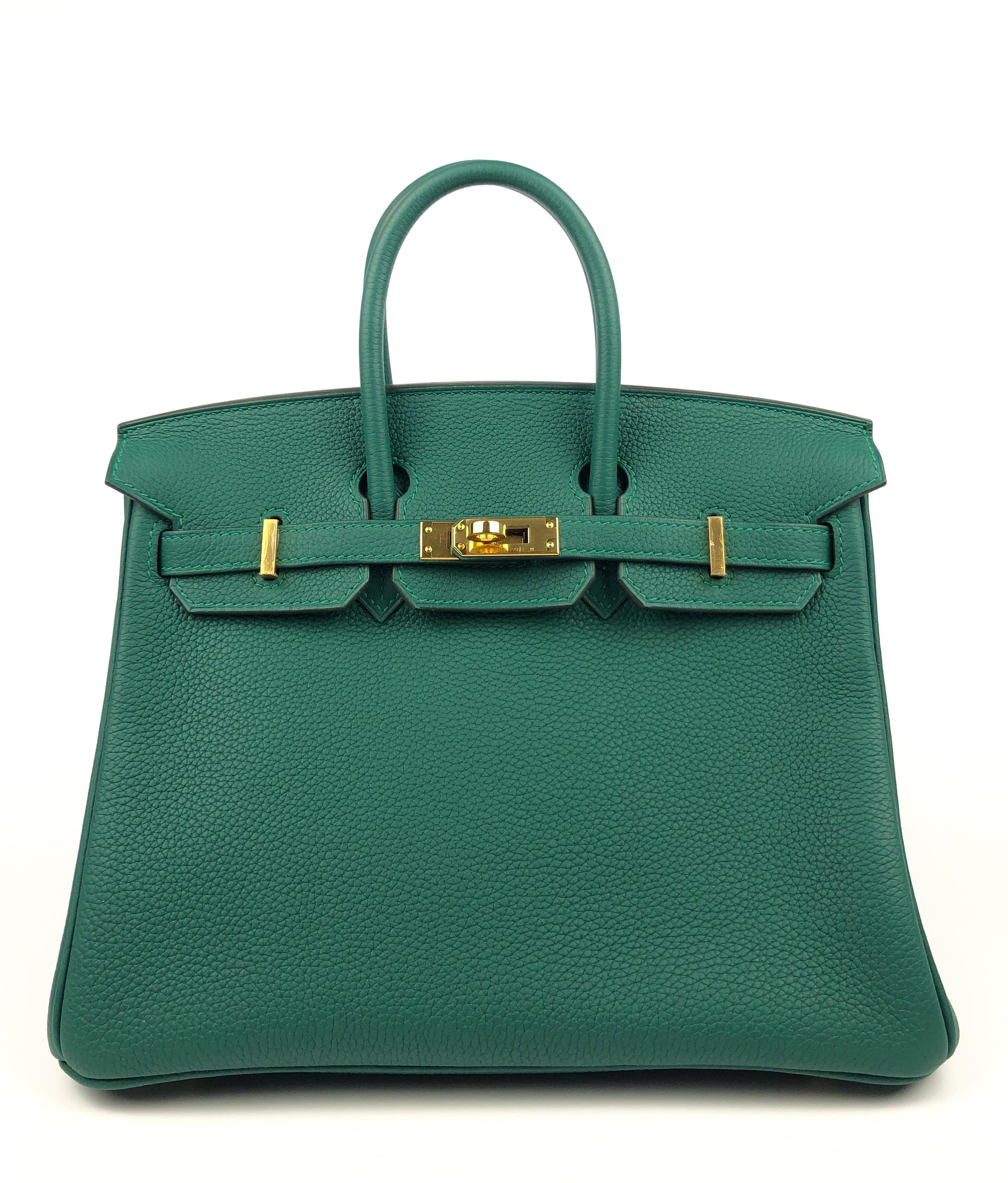 Stunning Rare Hermes Birkin 25 Malachite Togo Leather Gold Hardware. Almost Like New Condition with Plastic on Hardware, perfect corners and structure. 2017 A Stamp.

Shop with Confidence from Lux Addicts. Authenticity Guaranteed! 