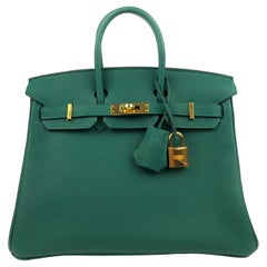 Hermes Birkin 25 Malachite Green Togo Gold Hardware
