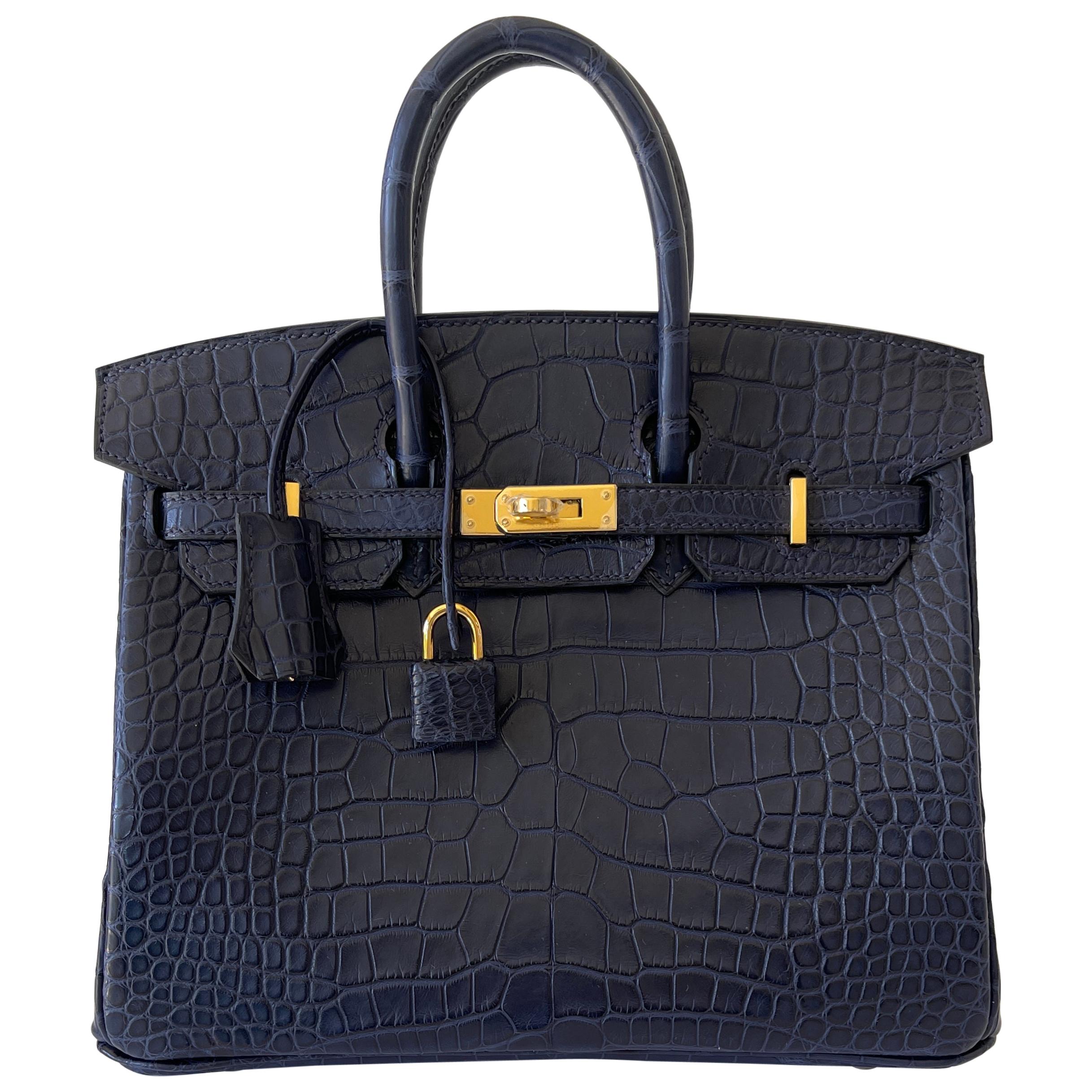 Hermes Birkin 25 Matte Alligator Blue Indigo Gold Hardware