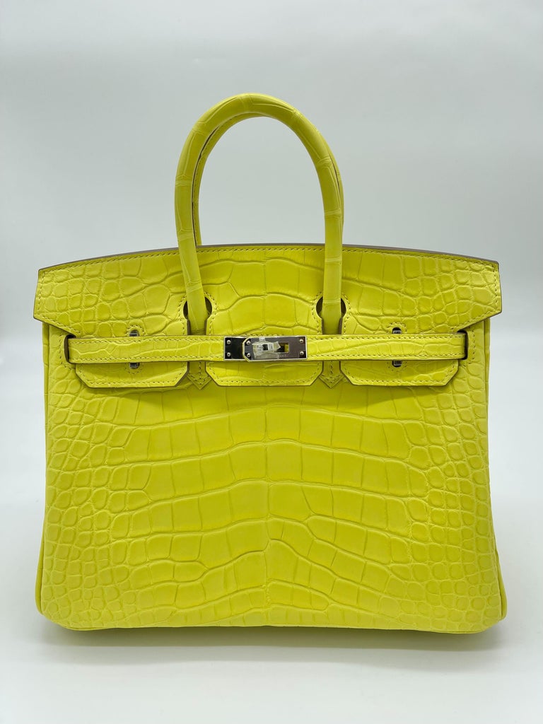 Hermes Kelly Handbag Lime Swift with Palladium Hardware 25 at 1stDibs