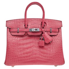 Hermes Birkin 25 Alligatore Opaco Rosa Estremo Hardware Palladio