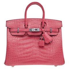 Hermes Birkin 25 Matte Alligator Rose Extreme Palladium Hardware