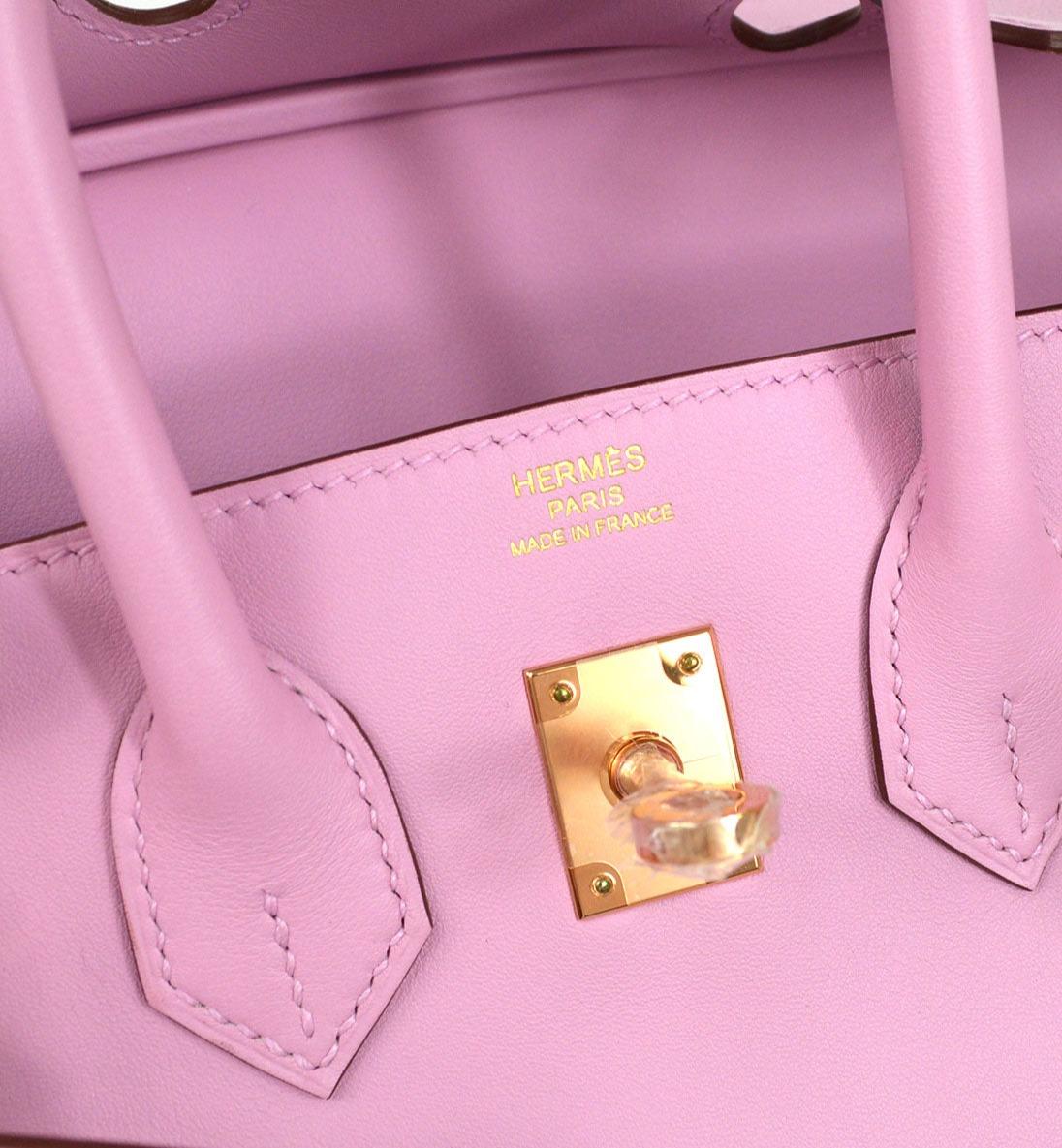 HERMES Birkin 25 Mauve Pink Purple Lavender Swift Gold Top Handle Bag In Good Condition In Chicago, IL