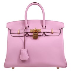 HERMES Birkin 25 Mauve Pink Purple Lavender Swift Gold Top Handle Bag