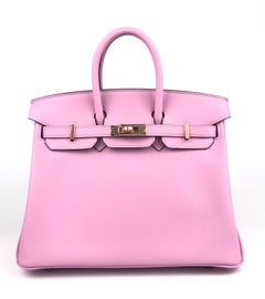 HERMES Birkin 25 Mauve Sylvester Pink Leather Rose Gold Hardware 2022 NEW