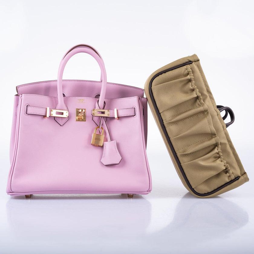Hermès Birkin 25 Mauve Sylvestre Swift Leder Rose Gold Hardware Tasche im Angebot 6