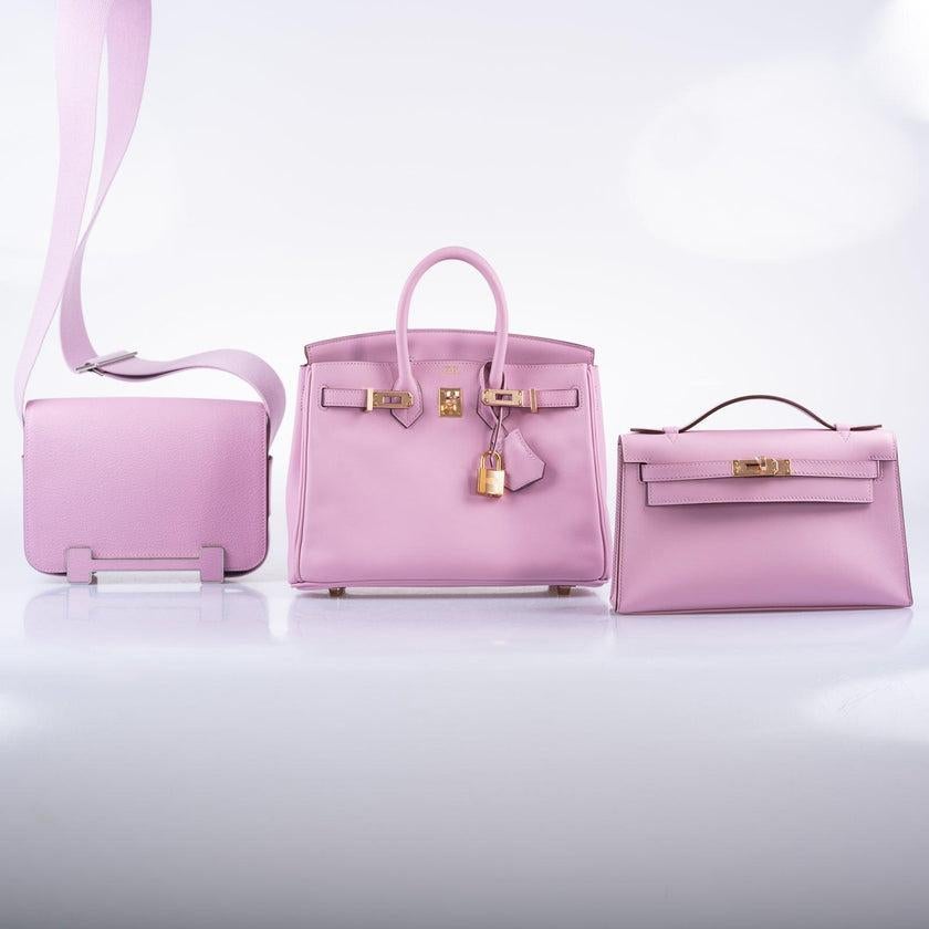 Hermès Birkin 25 Mauve Sylvestre Swift Leder Rose Gold Hardware Tasche im Angebot 7