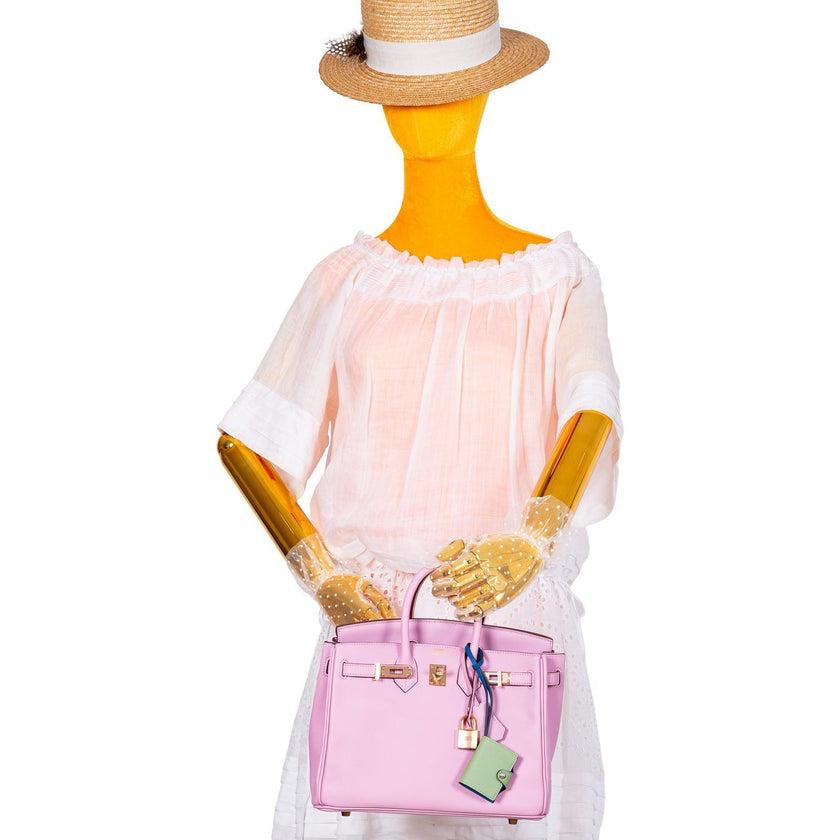 Hermès Birkin 25 Mauve Sylvestre Swift Leder Rose Gold Hardware Tasche im Angebot 8