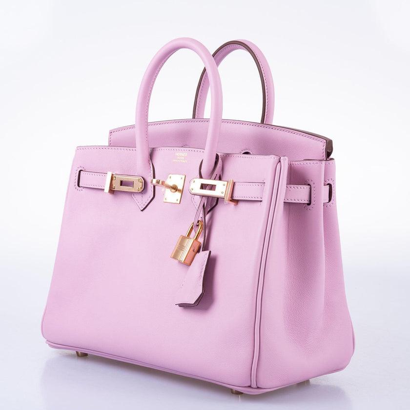 Hermès Birkin 25 Mauve Sylvestre Swift Leder Rose Gold Hardware Tasche im Angebot 4