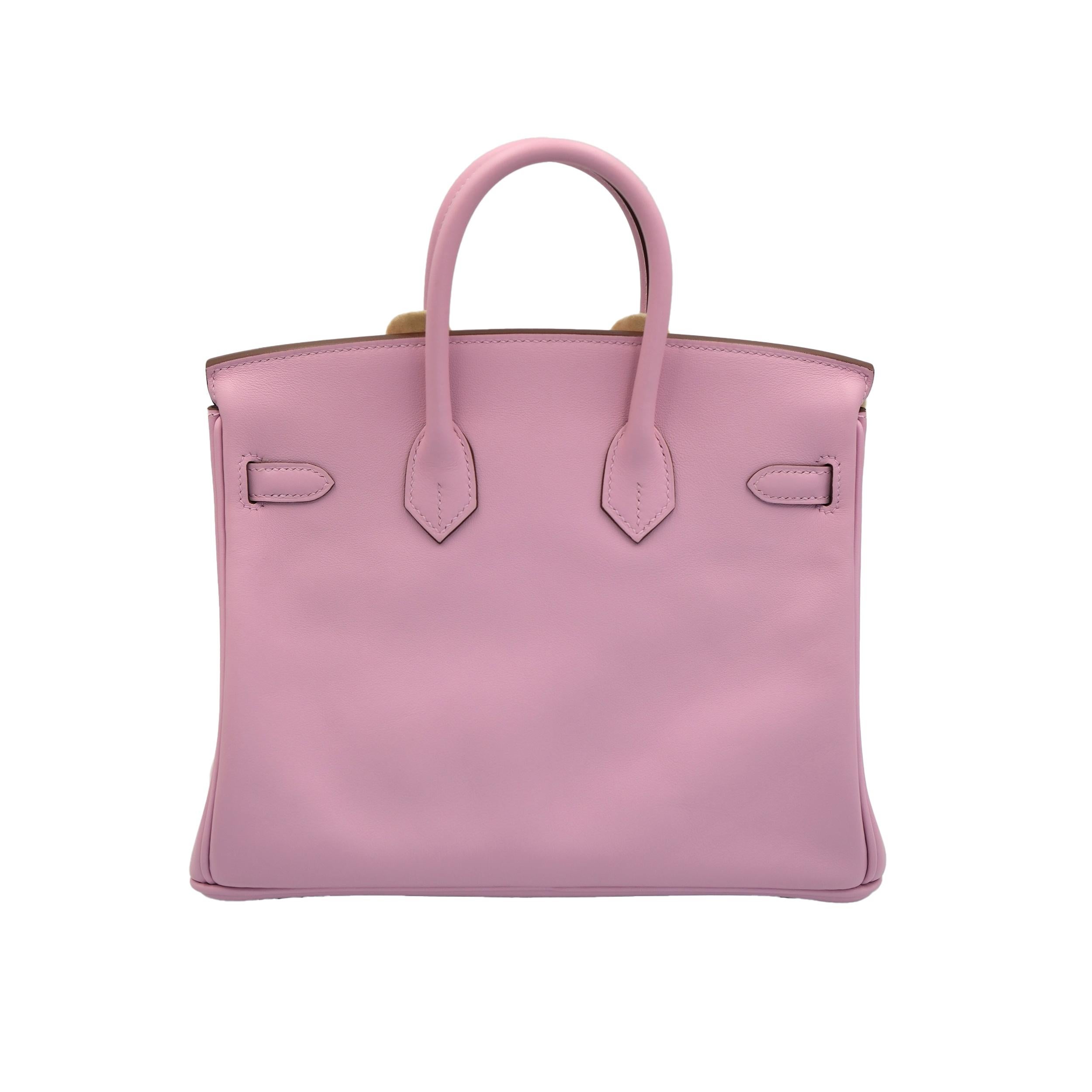 Hermes Birkin 25 Mauve Sylvestre Swift avec quincaillerie en or rose en vente 3