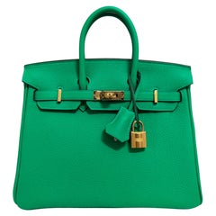 Hermes Birkin 25 Menthe Mint Grün Togo Leder Gold Hardware Handtasche