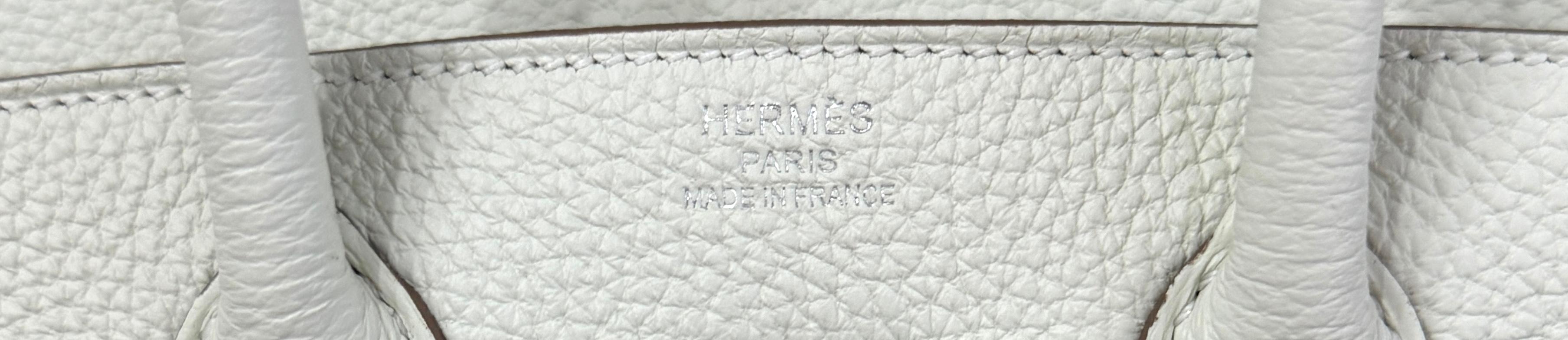 Hermes Birkin 25 Mushroom Weiß Grau Togo Leder Palladium Hardware 2023 im Angebot 1