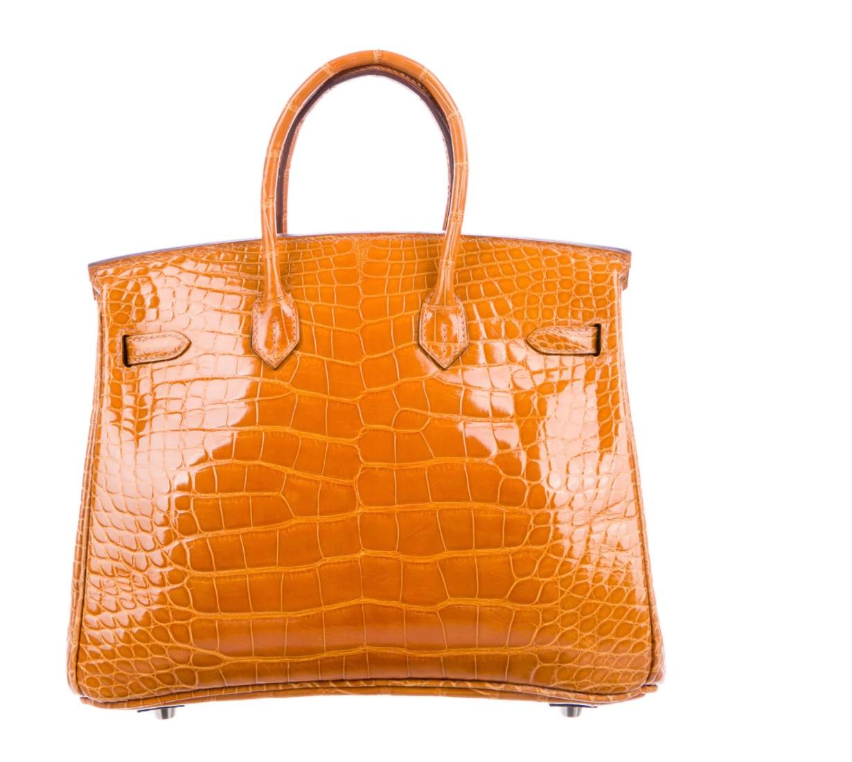 Hermes Birkin 25 Mustard Alligator Exotic Top Handle Satchel Tote Bag  In Good Condition In Chicago, IL