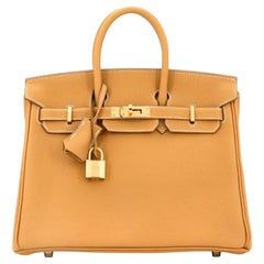 Hermes Birkin 25 Nature Sable Maurice Stamp W Gold Hardware Handbag