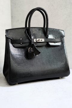 Hermès Birkin 25 Noir Black Lizard Lisse Exotic with Palladium Hardware K