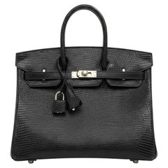 Hermès Birkin 25 Noir Black Lizard Lisse Exotic with Palladium Hardware K