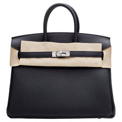 Hermes Birkin 25 Noir Togo Leather Palladium Hardware