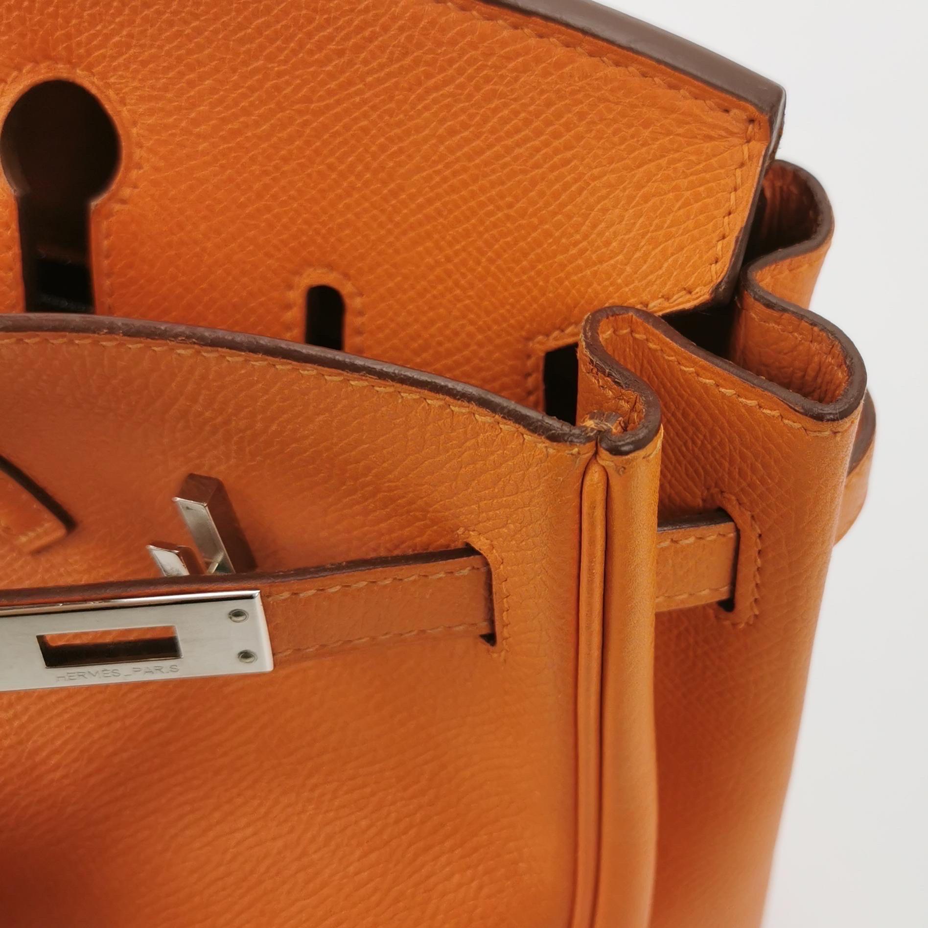 Hermes Birkin 25 Orange H 93 Epsom Leather Palladium Hardware For Sale 6