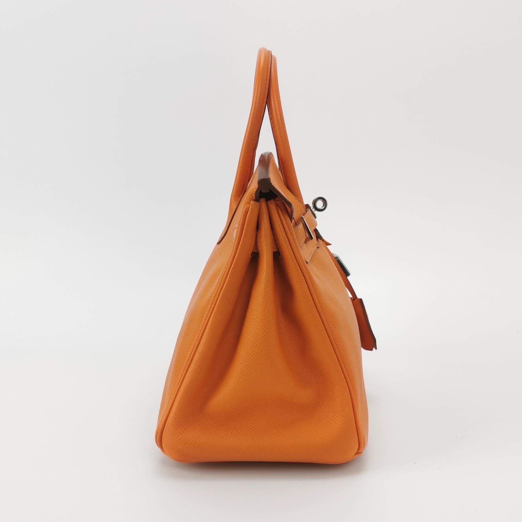 Hermes Birkin 25 Orange H 93 Epsom Leather Palladium Hardware In Good Condition For Sale In AUBERVILLIERS, FR