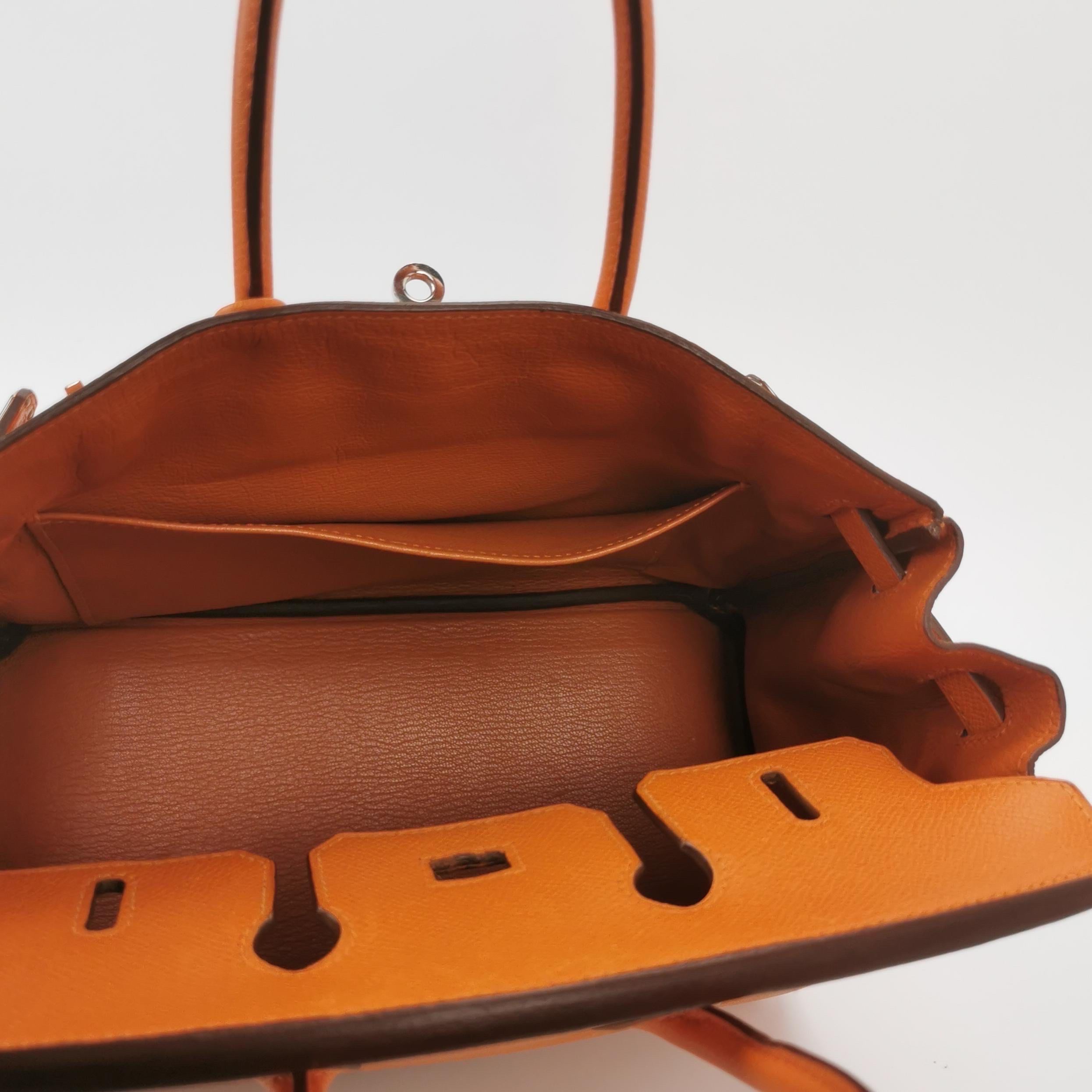 Hermes Birkin 25 Orange H 93 Epsom Leather Palladium Hardware For Sale 2