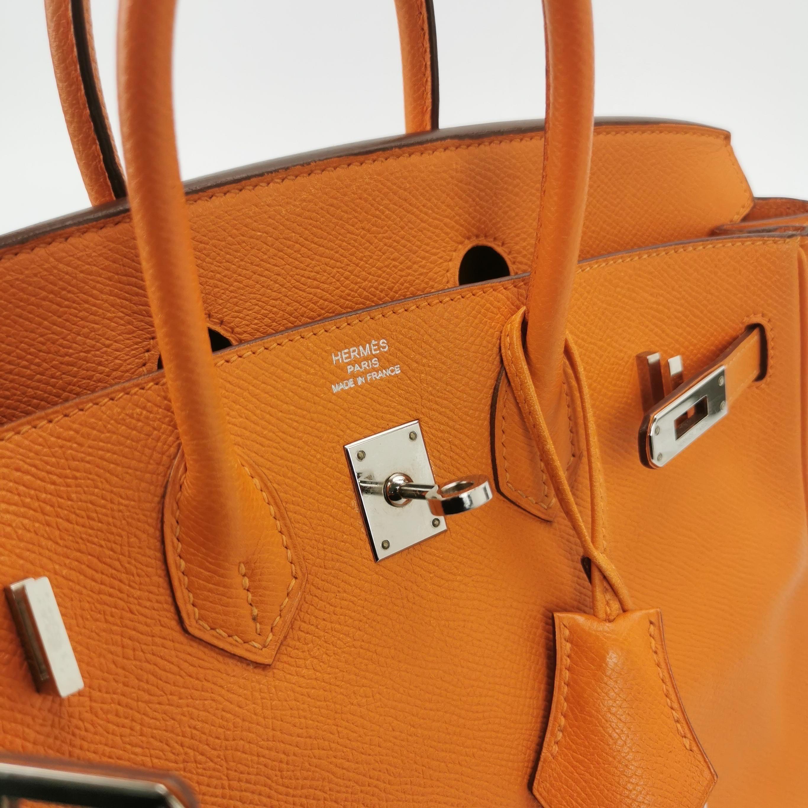 Hermes Birkin 25 Orange H 93 Epsom Leather Palladium Hardware For Sale 3