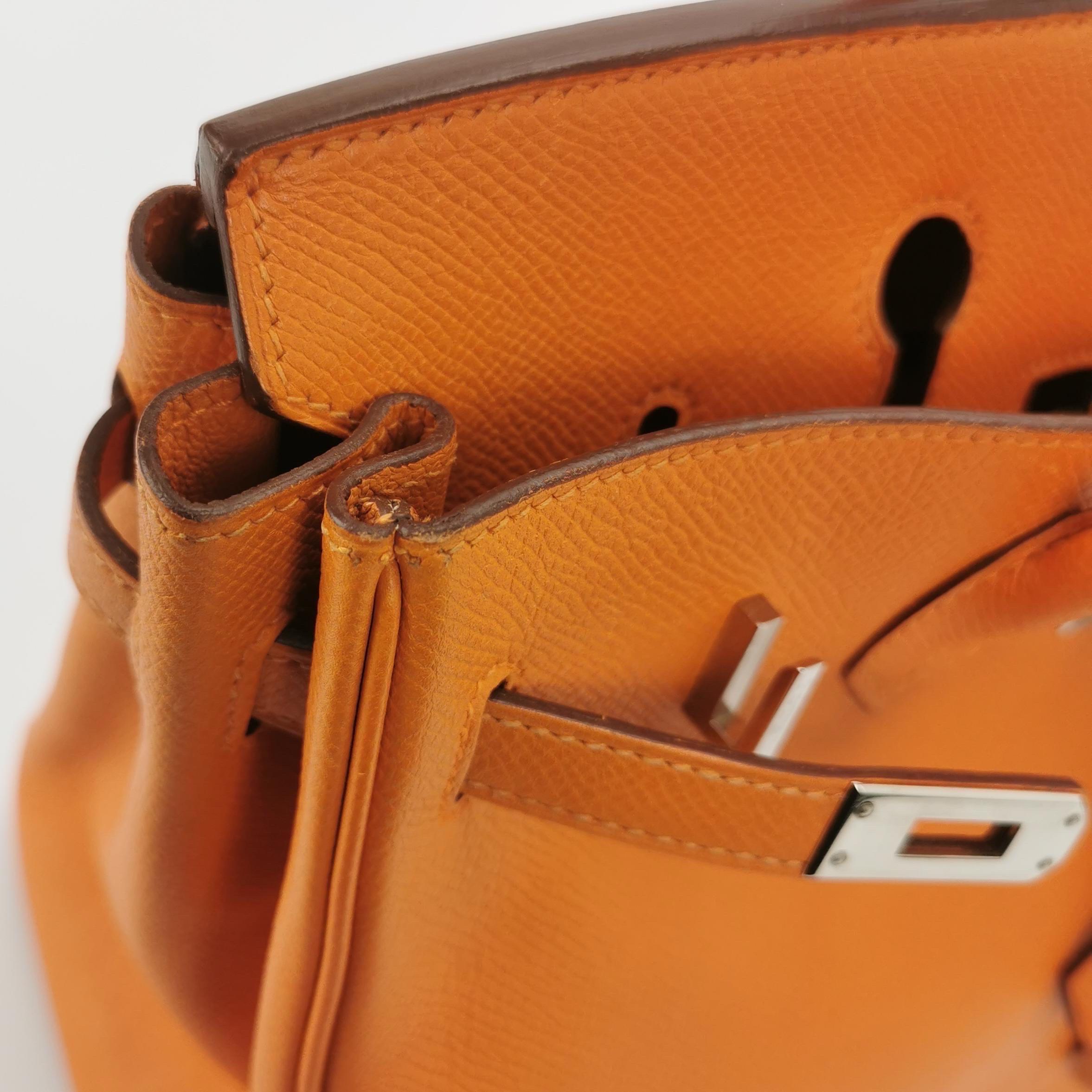 Hermes Birkin 25 Orange H 93 Epsom Leather Palladium Hardware For Sale 4