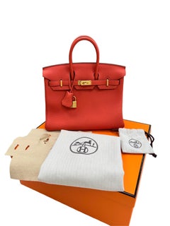 Hermes Birkin 25 Orange Poppy Togo Leather Turn-Lock Closure With Gold Hardware