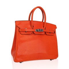 Hermes Birkin 25 Orange Tangerine Lizard Limited Edition Bag Ruthenium Hardware