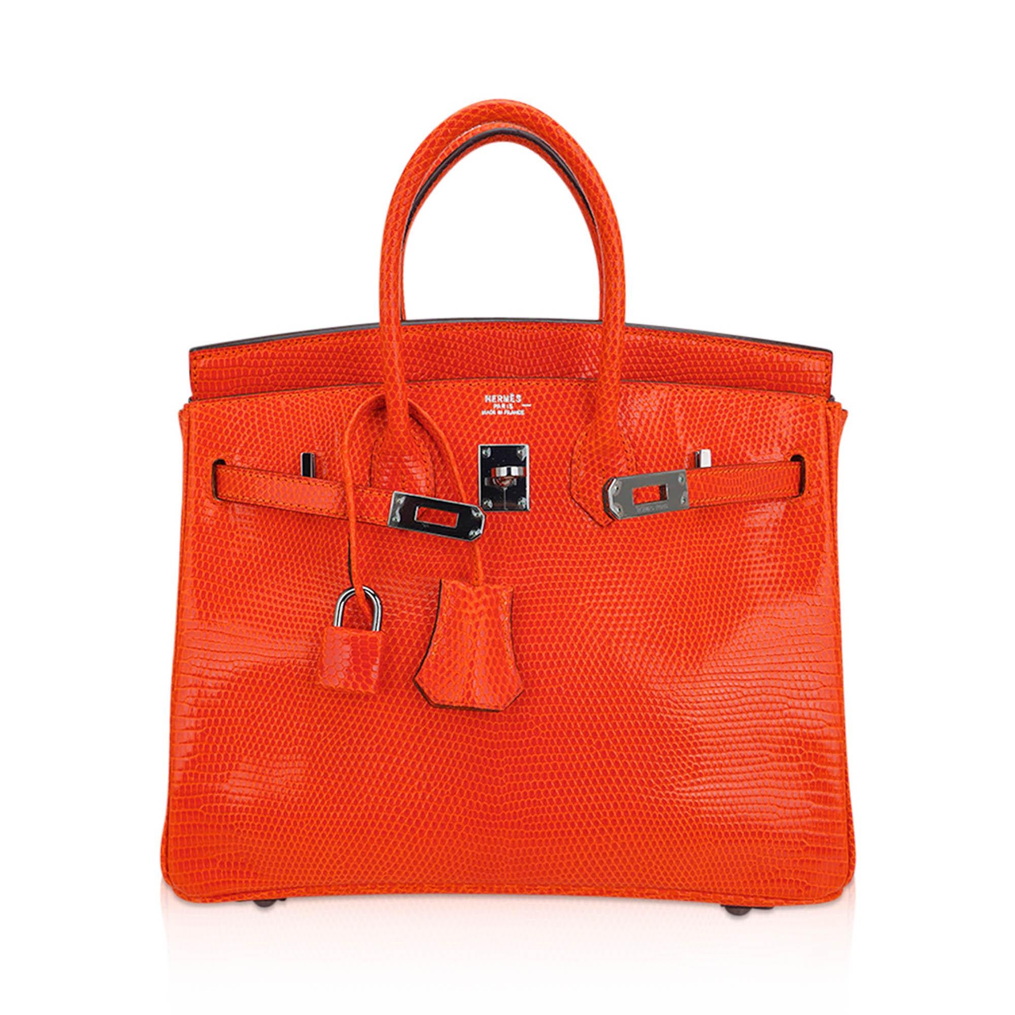 Hermes Birkin 25 Orange Tangerine Lizard Limited Edition Bag Ruthenium Hardware In New Condition For Sale In Miami, FL