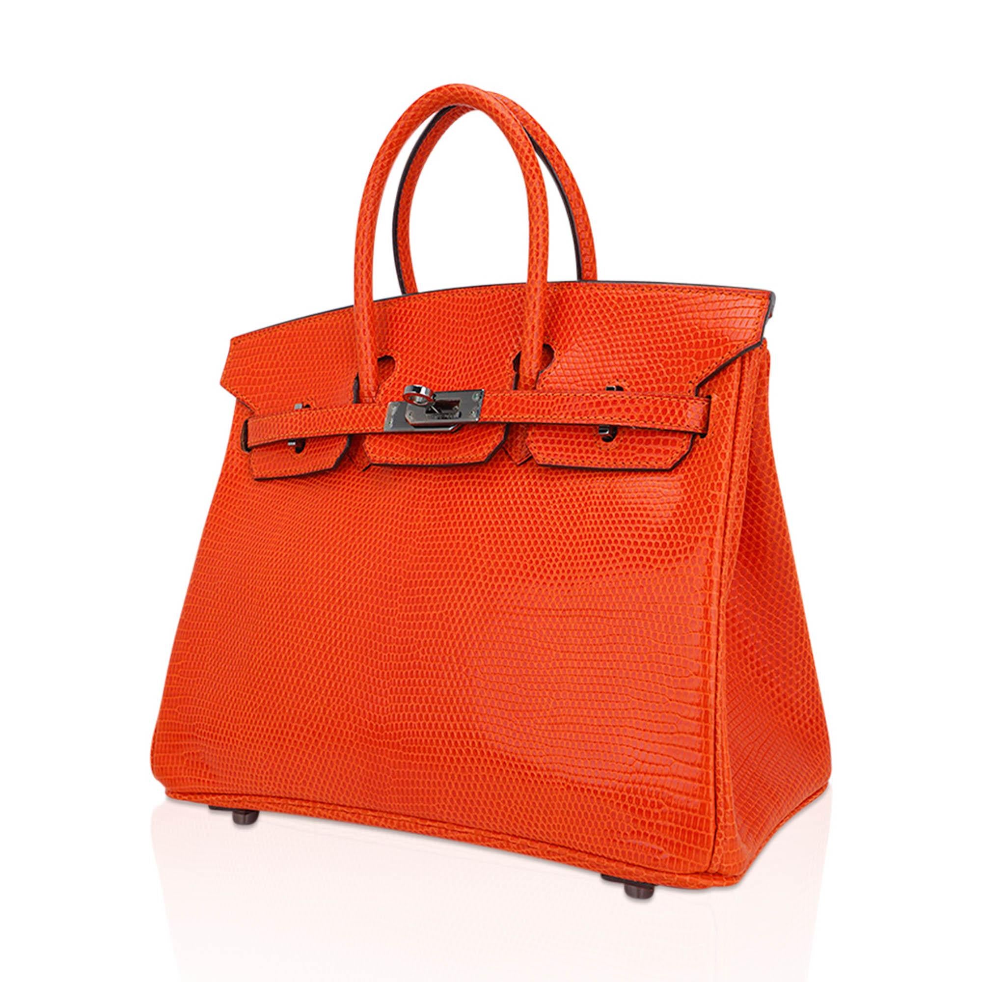 Hermes Birkin 25 Orange Tangerine Lizard Limited Edition Bag Ruthenium Hardware Pour femmes en vente