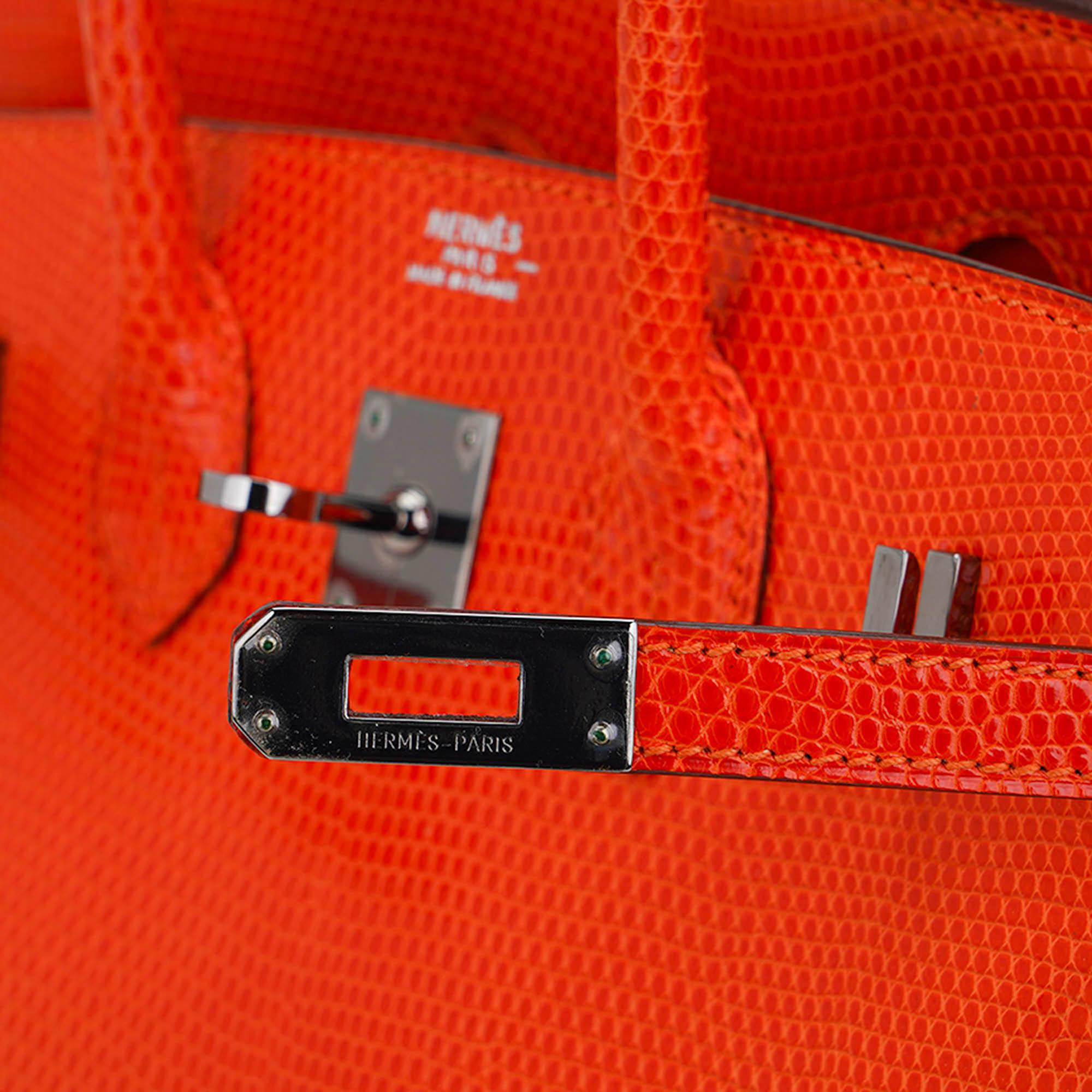 Hermes Birkin 25 Orange Tangerine Lizard Limited Edition Bag Ruthenium Hardware For Sale 1