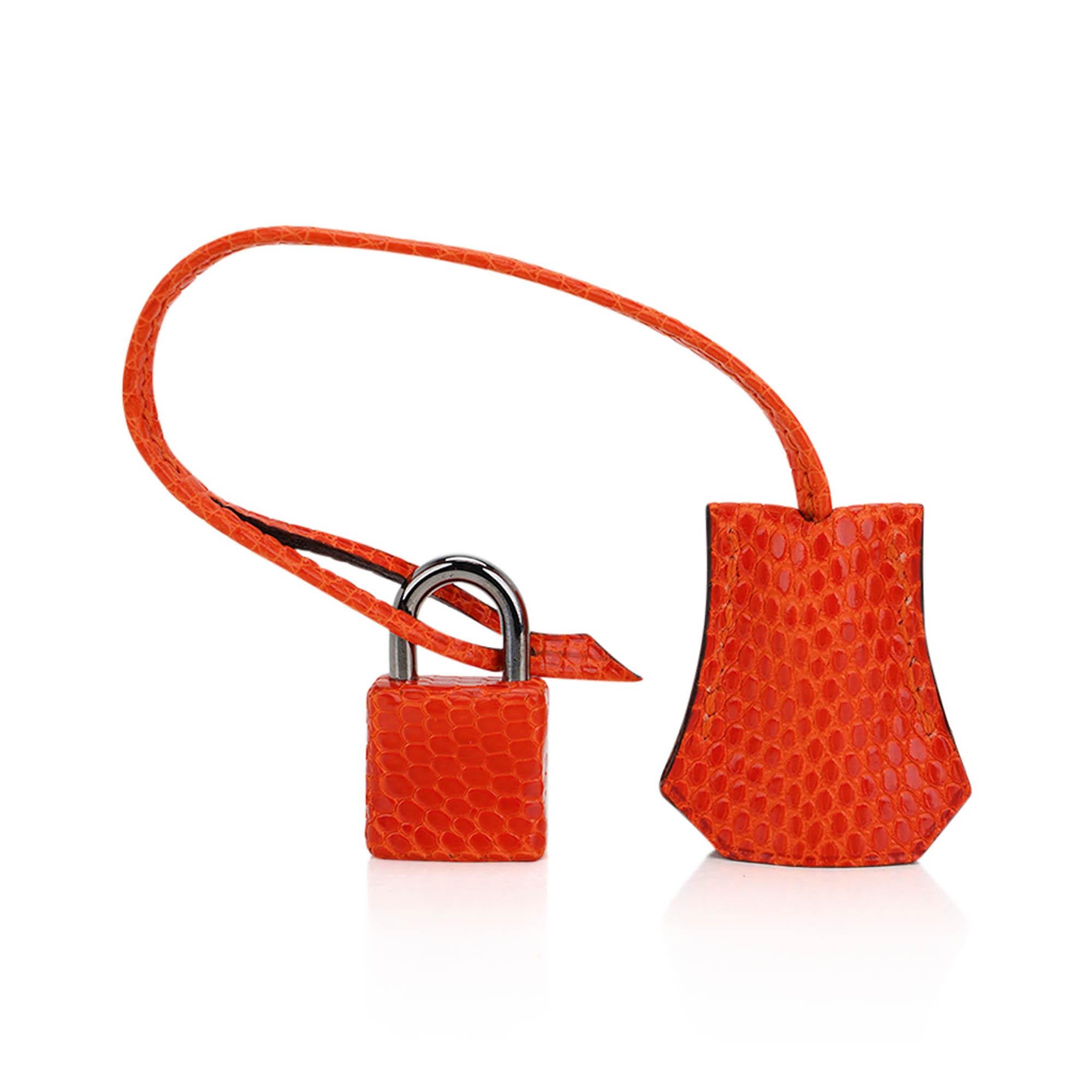 Hermes Birkin 25 Orange Tangerine Lizard Limited Edition Bag Ruthenium Hardware en vente 4