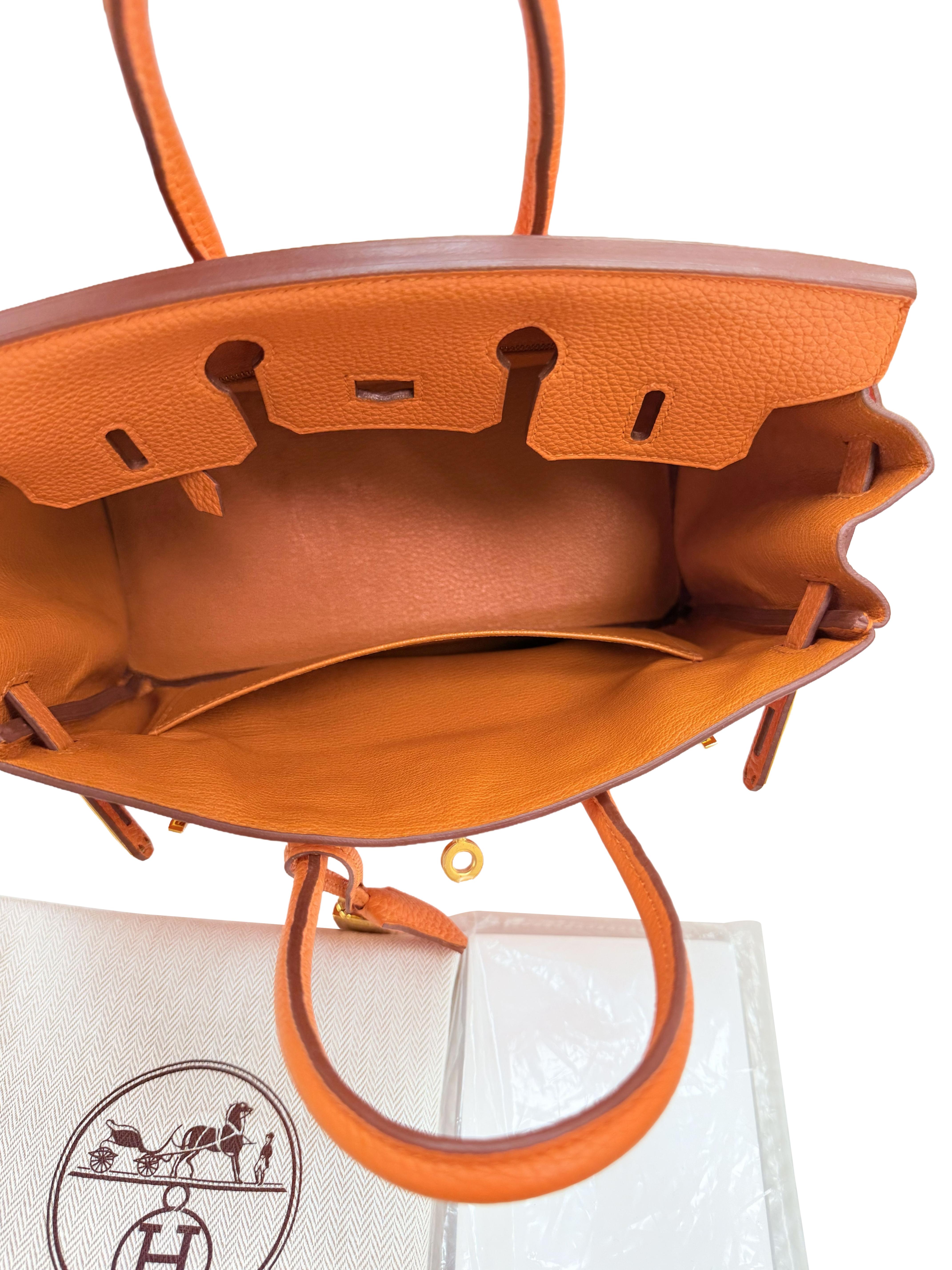 Hermes Birkin 25 Orange Togo Leather with Gold Hardware Handbag en vente 8