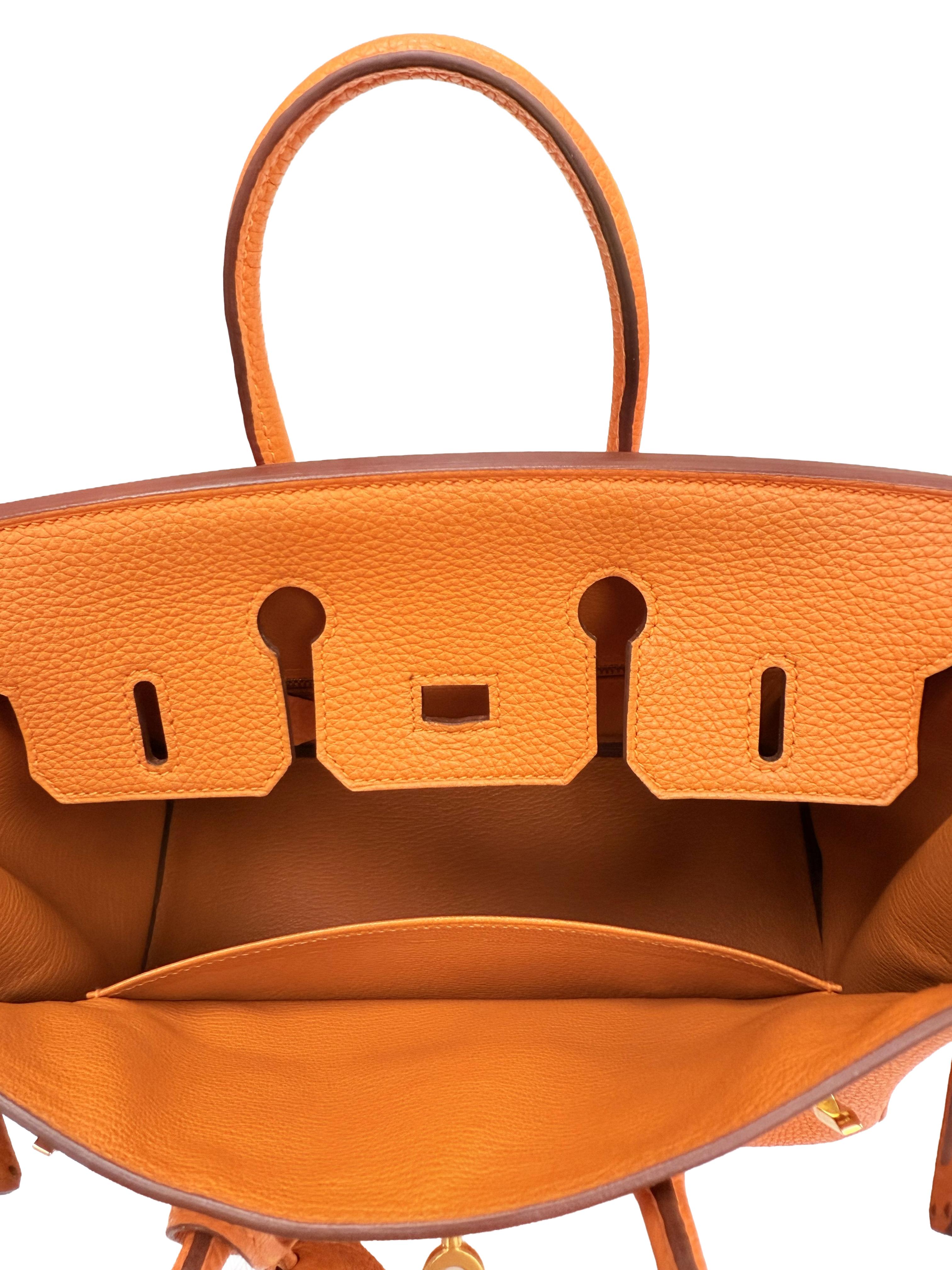 Hermes Birkin 25 Orange Togo Leather with Gold Hardware Handbag en vente 9